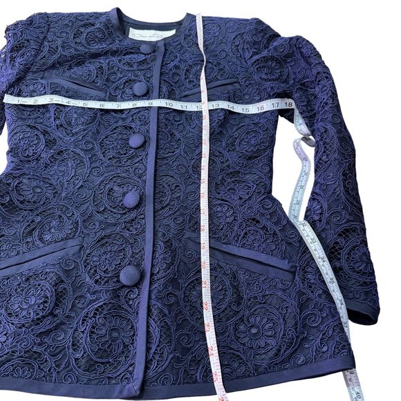 Vintage Oscar de la Renta Womens Navy Blue Floral Embroidered Button Blazer S - Picture 5 of 6
